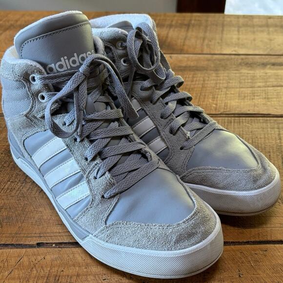 ADIDAS Mens Gray White Neo Label Sneakers High Top Shoes Size 8 - Picture 1 of 10